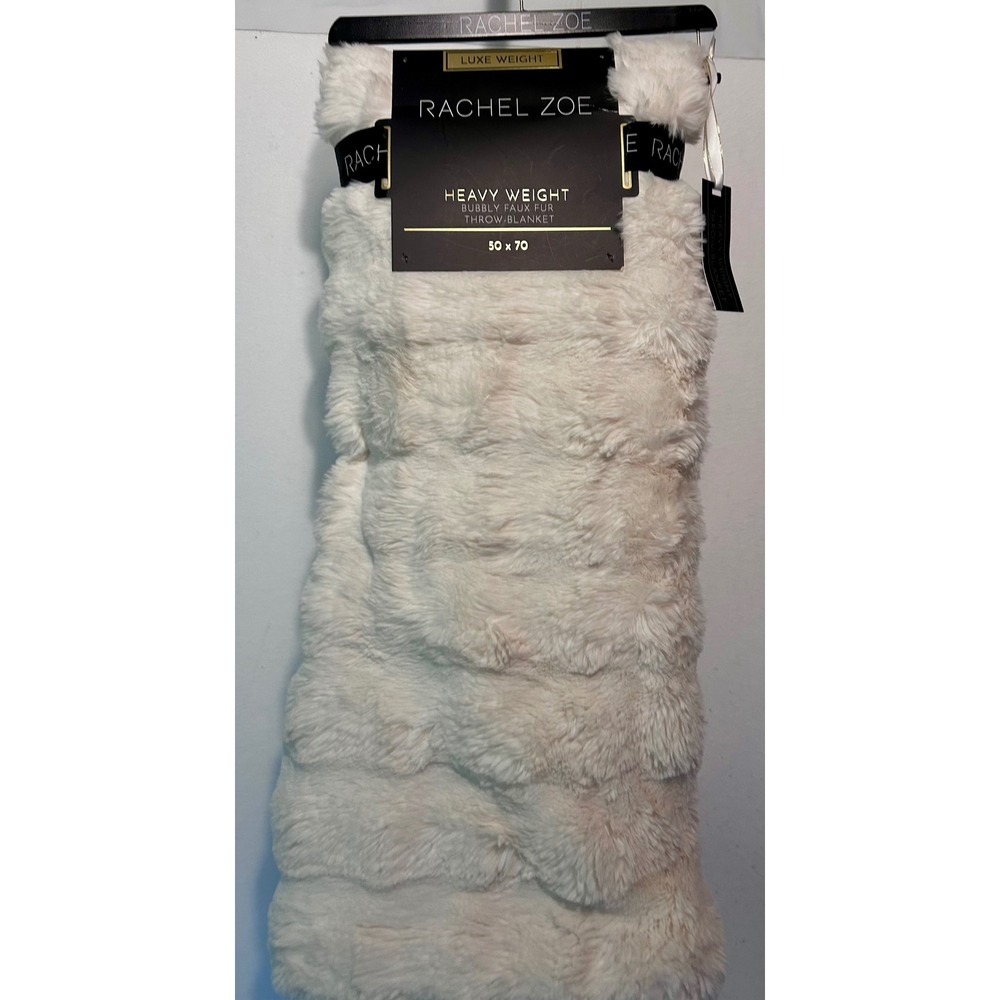 Rachel Zoe Luxe Weight Bubbly Faux Fur Throw Blanket Cream 50x70 Heavy Weight